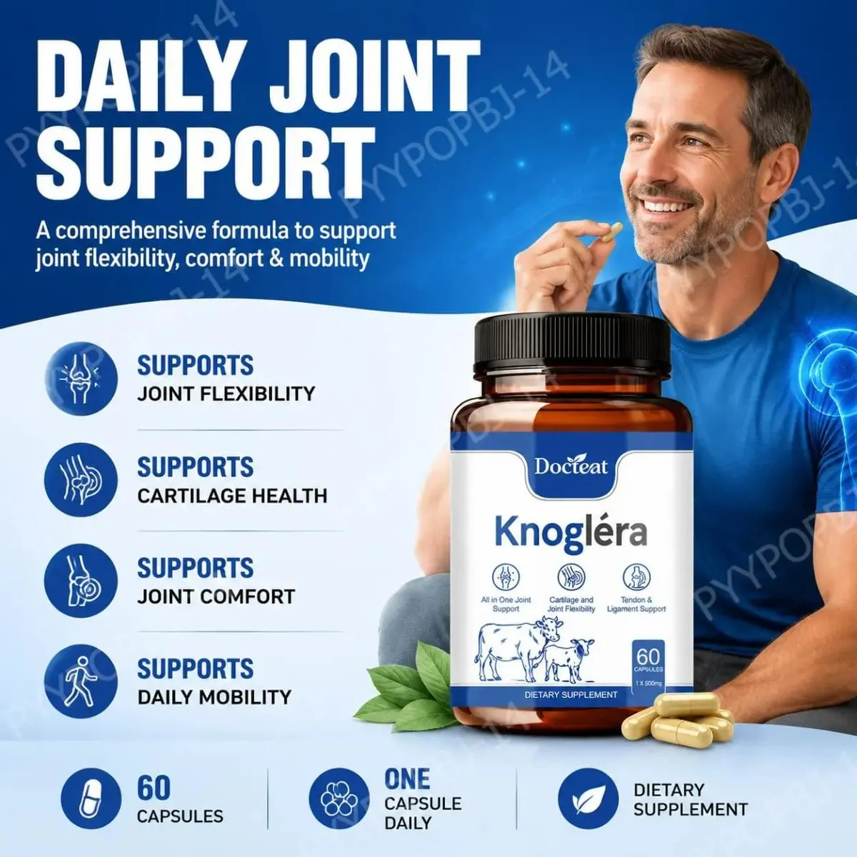 Docteat Knoglera MSM Capsule per supporto articolare Comfort articolare, salute della cartilagine e flessibilità articolare per la mobilità quotidiana 60 capsule — image 2
