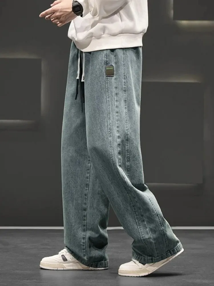 ฤดูใบไม้ผลิใหม่กว้างกางเกงยีนส์ผู้ชายตรง Vintage Drawstring กางเกงหลวมกางเกงสบายๆแฟชั่นกางเกงขนาดใหญ่ — image 2