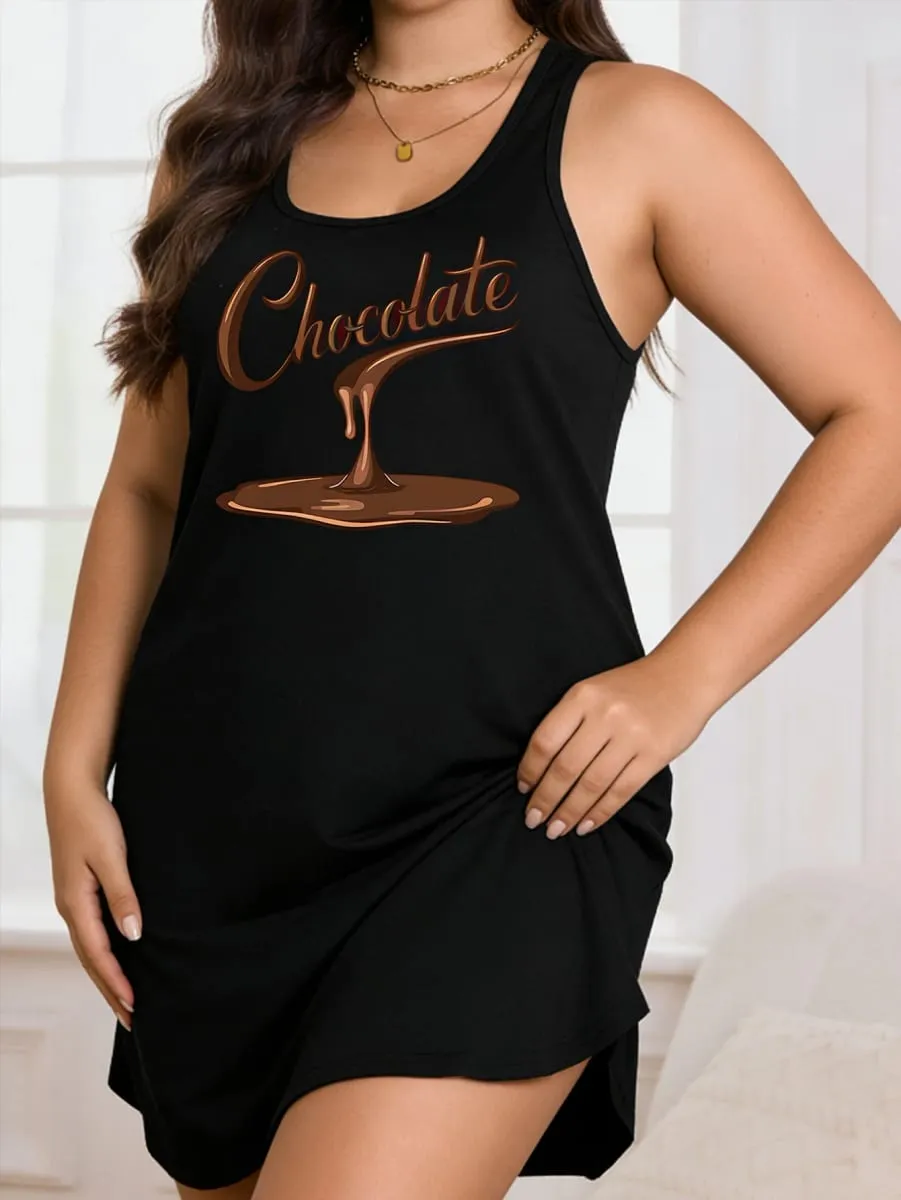Großes Damen-Pulloverkleid mit Rundhalsausschnitt und „Chocolate“-Aufdruck, eng anliegendem und bequemem Design, geeignet für den Alltag — image 2