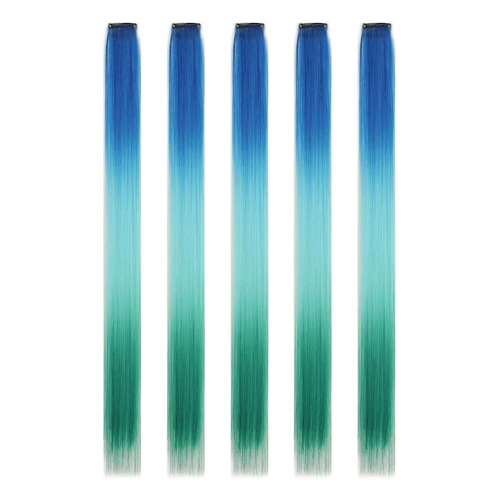 5 stks/set Clip in Hair Extensions Synthetische Haarstukjes Gekleurde Party Hoogtepunten voor Meisjes 18 inch Multi-kleuren Steil Haar — image 19