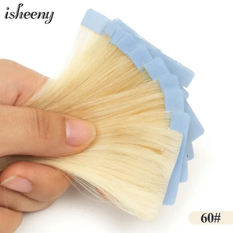 Isheeny Invisible Tape In Hair Extensions 12" 16" 20" Skin Weft Tape Ins 10 stk Naturlig Straight Machine Made Remy Human Hair — image 12