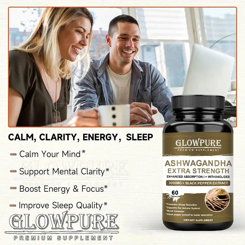 Capsules d'extrait de racine d'Ashwagandha pour l'humeur, le stress, la santé, le sommeil, le calme du cerveau, soutien énergétique, formule premium sans OGM — image 5