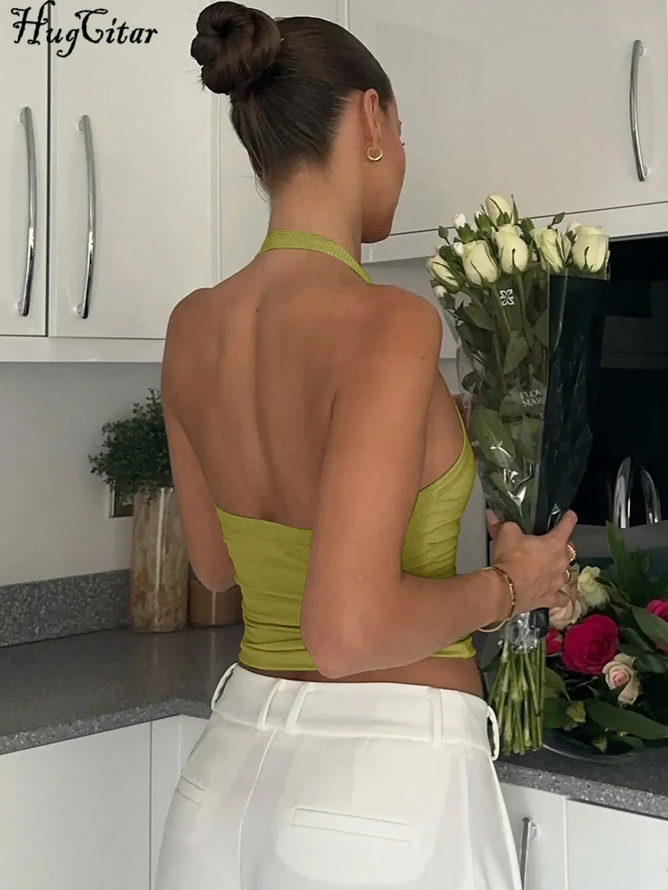 Hugcitar 2026 Yaz Nervürlü Halter Backless Katı Seksi Kırpma Tank Top Rahat Y2K Kadın Giysileri Plaj Tatil Streetwea... — image 4