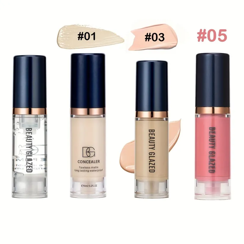 4Pcs Set Primer + Concealer + Liquid Foundation + Liquid Blush Matte Velvet Waterproof Foundation Blush Makeup For Travel — image 7