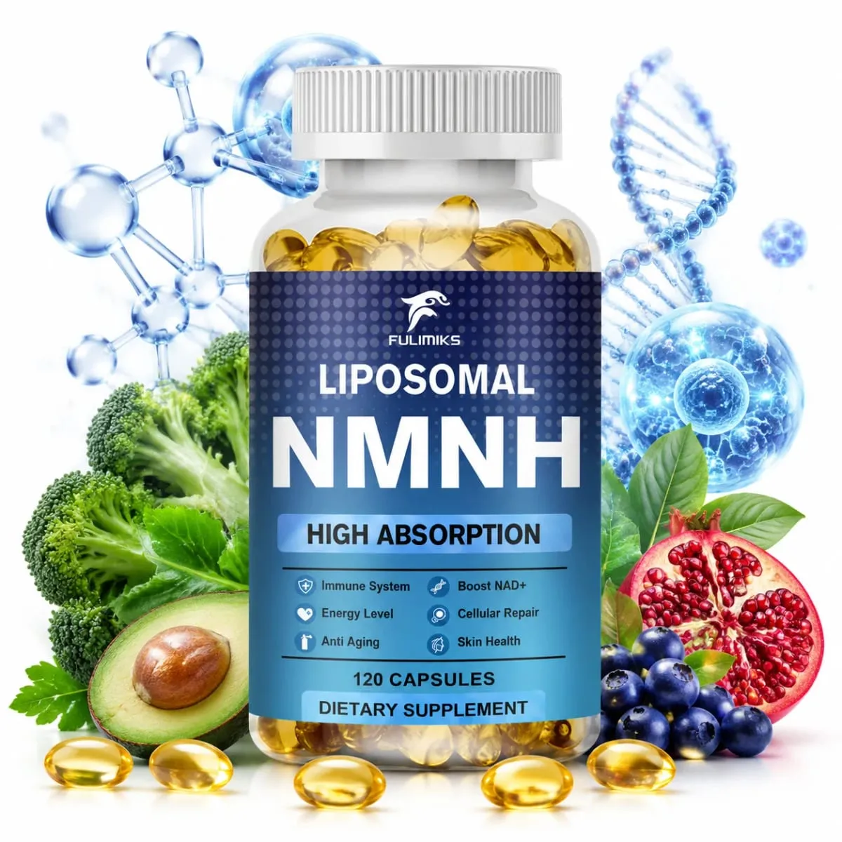 แคปซูล NMNH ธรรมชาติการดูดซึมสูงขั้นสูง NMNH สนับสนุนการซ่อมแซมเซลล์ภูมิคุ้มกันและสุขภาพผิวสำหรับผู้ใหญ่ — image 1