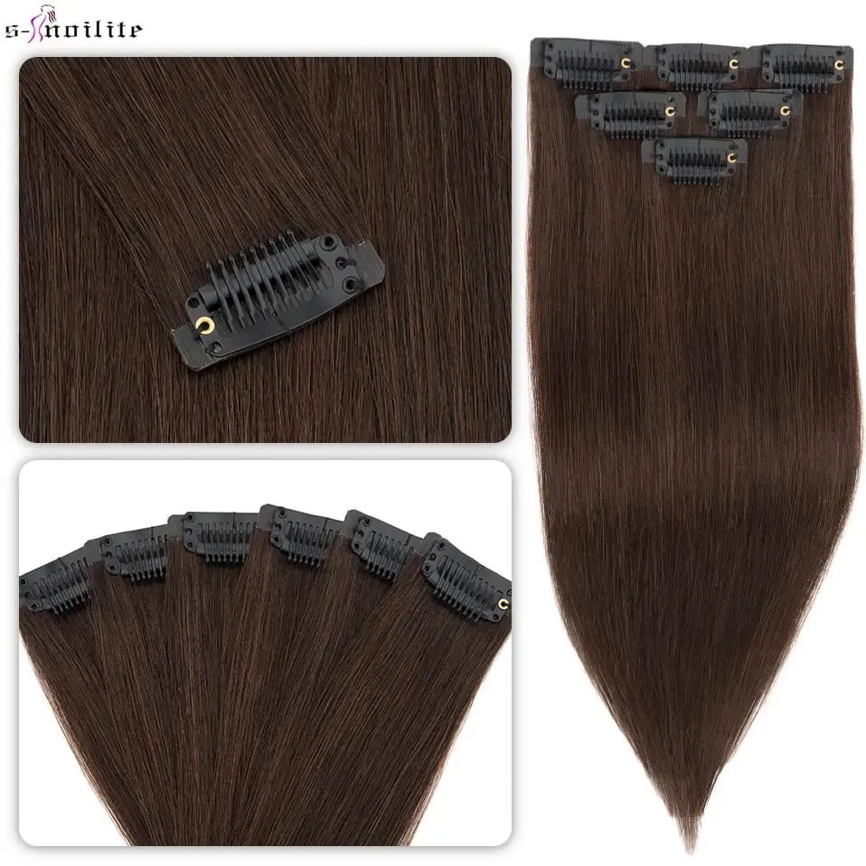 S-noilite Nahtlose PU-Haarverlängerung mit dünnem Schuss, 6 Stück, Clip-in-Haarverlängerungen aus echtem Menschenhaar, glatt, weiche Seide, Clip-in-Verlängerung für Frauen — image 6