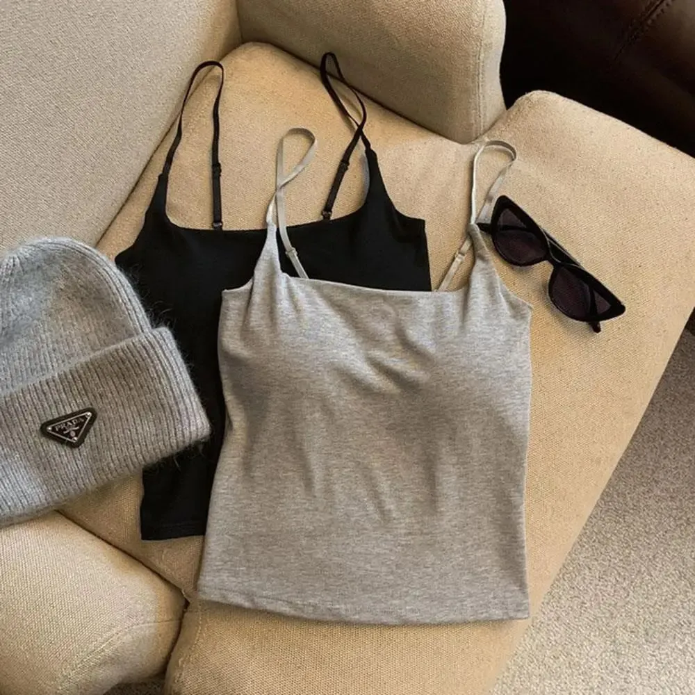 Basic Solid Camis Casual Sleeveless Spaghetti Strap Crop Top Square neck Tank tops With Built In Bra y2k Summer pambabaeng Damit