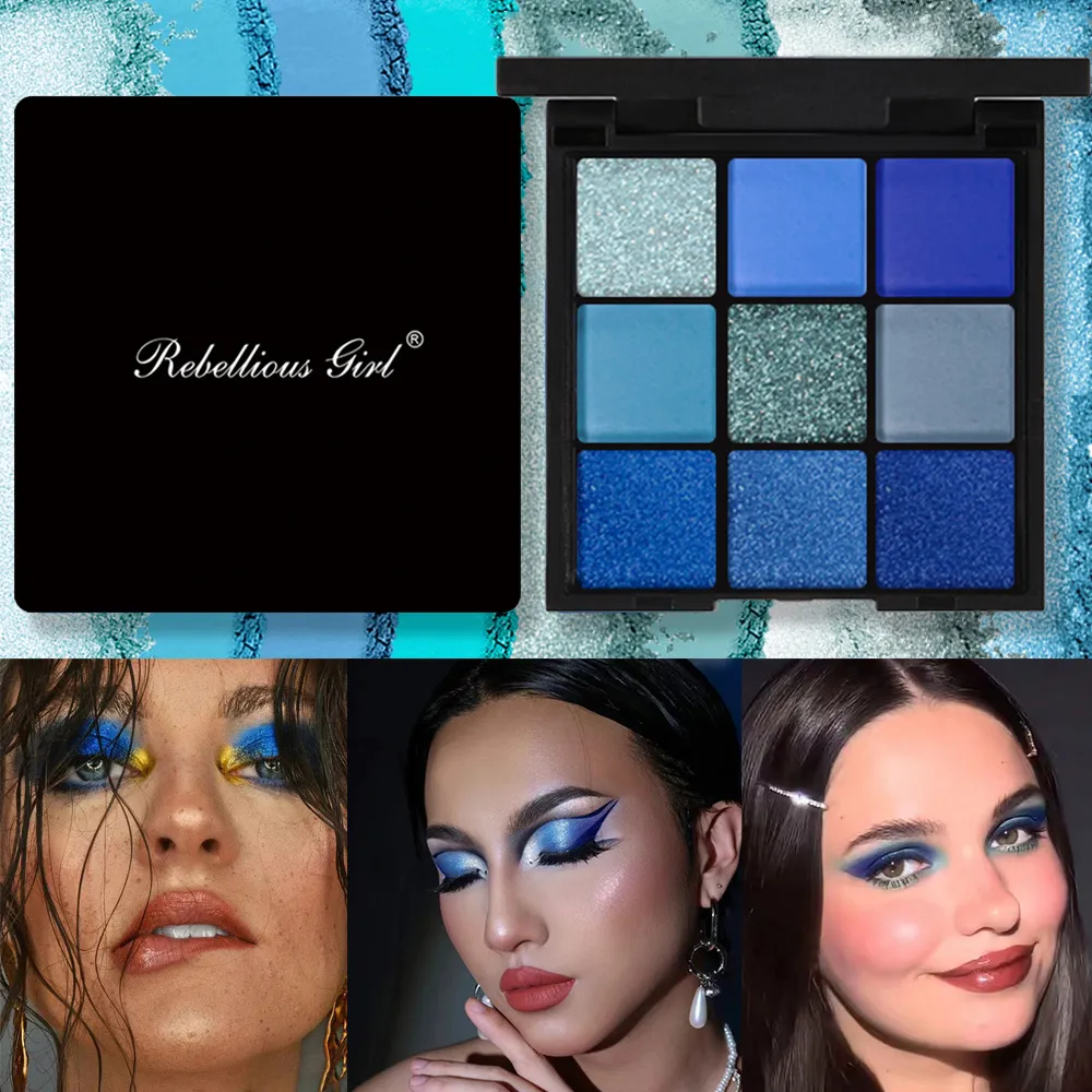 Palette de fards à paupières, 9 couleurs, bleu dauphin, résistant à la sueur, mat naturel, nacré, paillettes, maquillage pour les yeux, cosmétiques pour Festival de musique — image 5
