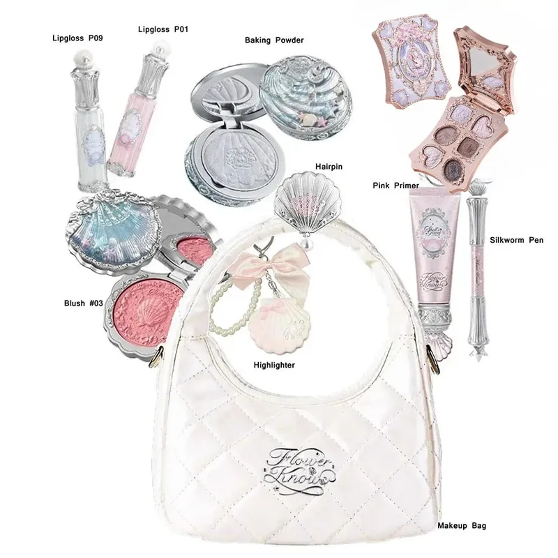 Flowerknow Shell's Jewel Collection 메이크업 세트 아이 섀도우 립 글로스 블러셔 올인원 베이킹 파우더 글리터 하이라이터 키트 — image 8