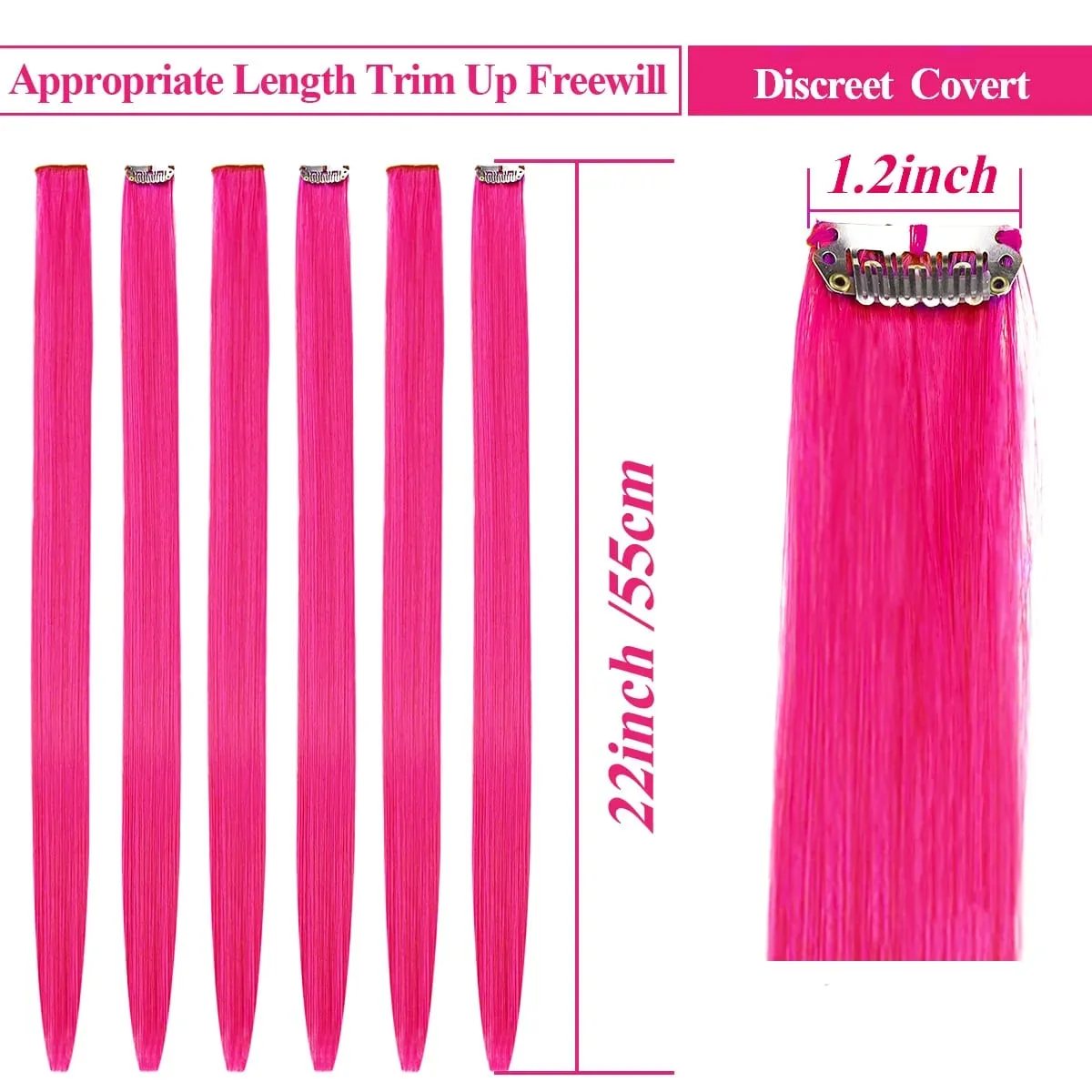 Extensions capillaires synthétiques à reflets colorés, 22 pouces, 10 pièces, postiches lisses roses pour femmes, enfants et filles, Cosplay de fête — image 2