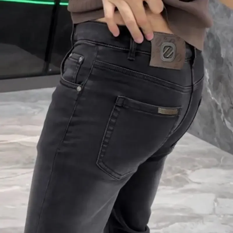 High-end Jeans erkek İlkbahar ve Yaz Çok Yönlü Ince Pantolon Siyah Trendy Marka İş Pantolon Erkek Giyim Düşük Rise Jeans