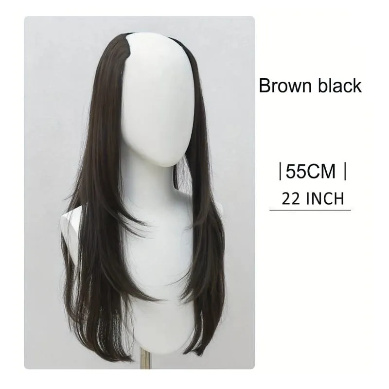 22 นิ้วต่อผมสังเคราะห์ผสมได้ดียาวตรงหยัก Hairpieces รูปตัววีสีน้ำตาลต่อผม — image 8