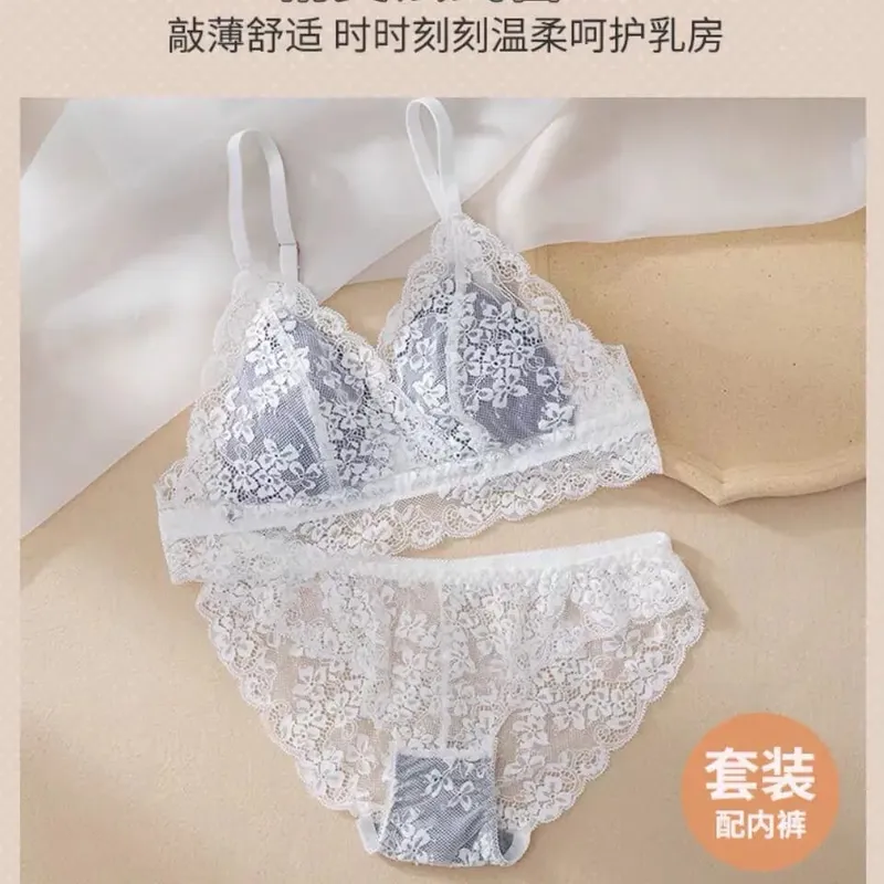Conjunto de sutiã ultrafino de verão de renda roupa íntima feminina com orelha de coelho conjunto de sutiã triangular — image 9