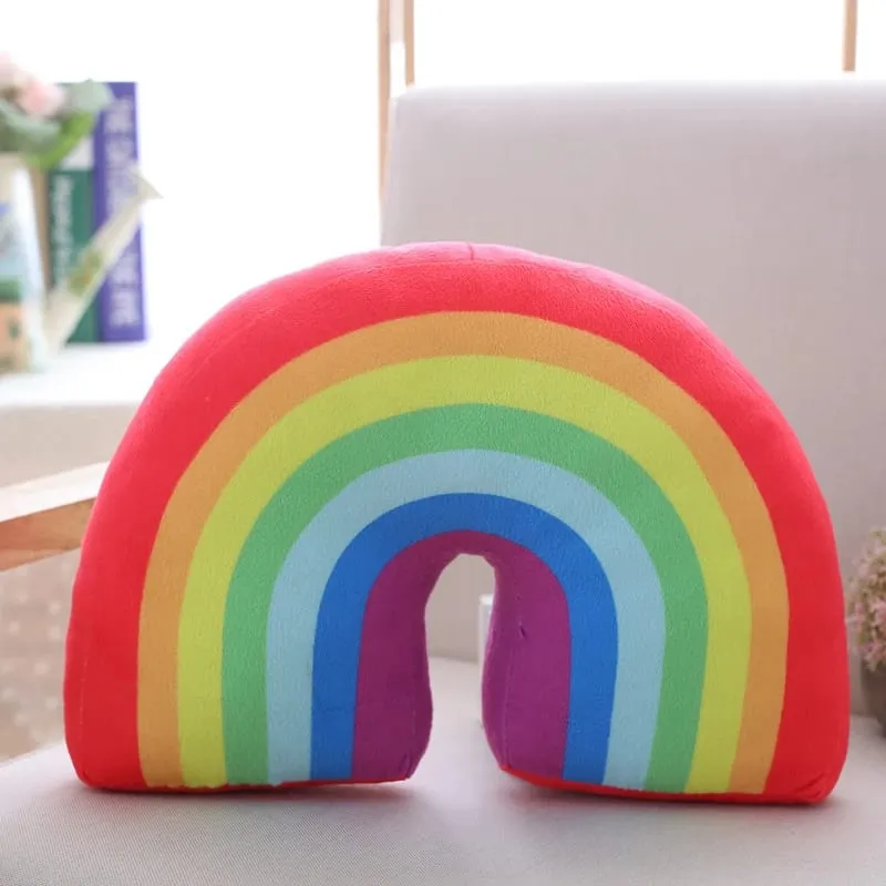 35x25cm Rainbow Plush Pillow Stuffed Red Pink Sky Cushion C Shape Head Support Pillow Home Decor Plushie Prop Gift