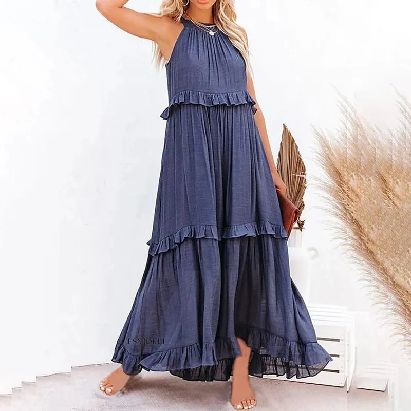 ผู้หญิงสบายๆ Ruffles ชุดยาวฤดูร้อน Elegant Sundress Elegant Harajuku Maxi ชุด Beach Party ชุดราตรี Vestido — image 16