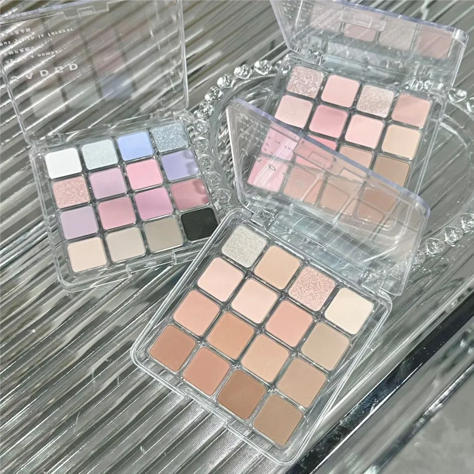 16-Farben-Lidschatten-Palette, matt, niedrige Sättigung, wasserfest, glitzernd, blauer Lidschatten, langlebiges rosa Augen-Make-up, koreanische Kosmetik
