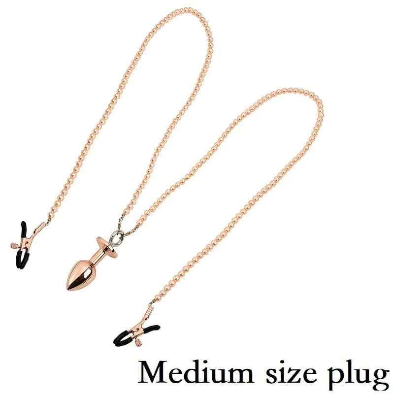 Piccole medie grandi perline anali Butt plug Morsetti per capezzoli di perle Set con catena Clip per seno in metallo Bondage Coppia schiava Gioco Giocattolo del sesso
