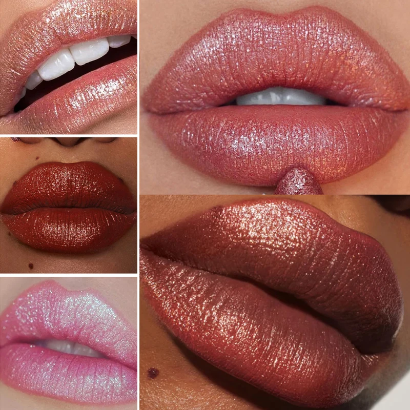 6 Colors Glitter Lipstick Waterproof Lasting Diamond Pearlescent Metallic Lipstick Pink Red Lip Gloss Women Lips Makeup Cosmetic — image 7