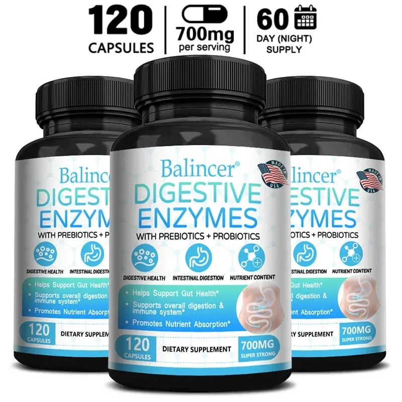 Enzima digestiva con prebiótico + suplemento probiótico: salud digestiva nutricional y apoyo inmunológico para hombres y mujeres adultos — image 1