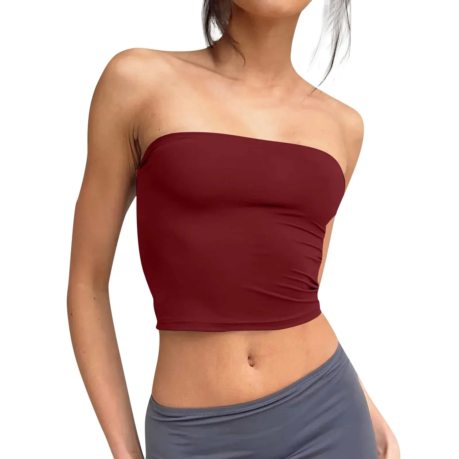 Trägerloses Crop-Top für Damen, Basic, rückenfrei, ärmellos, Bandeau, niedlich, sexy Tops, Trend, Street-Fashion, klassisch, einfarbig, Röhren-Tops — image 5