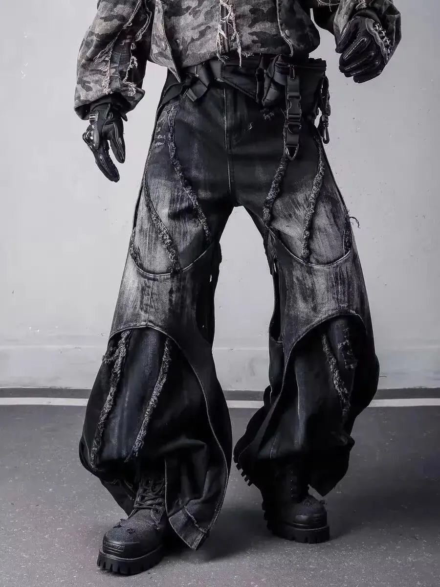 Patchwork denimbukser vintage mænds oversize cargo jeans Bukser Tøj Y2k Baggy Flare jeans Harajuku Japansk 2000'er stil