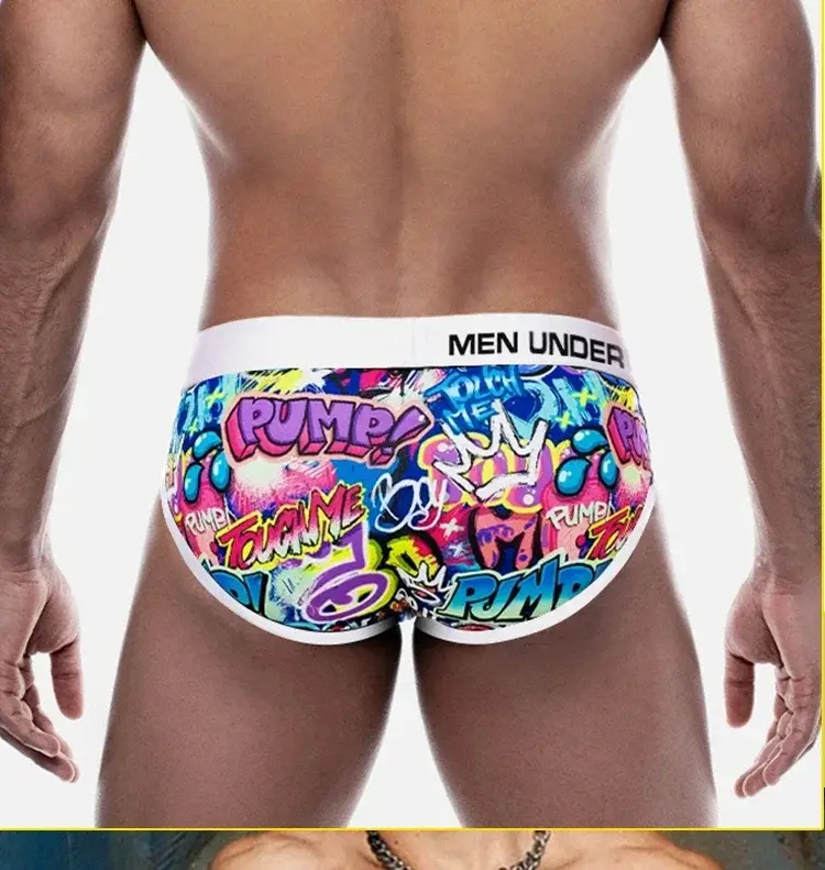 1- 4PCS Seluar Boxer Campuran Nilon Kapas Lelaki Seluruh Cetak Graffiti Pinggang Bergetah Lebar Seluar Dalam Fesyen Tidak Ketat — image 23