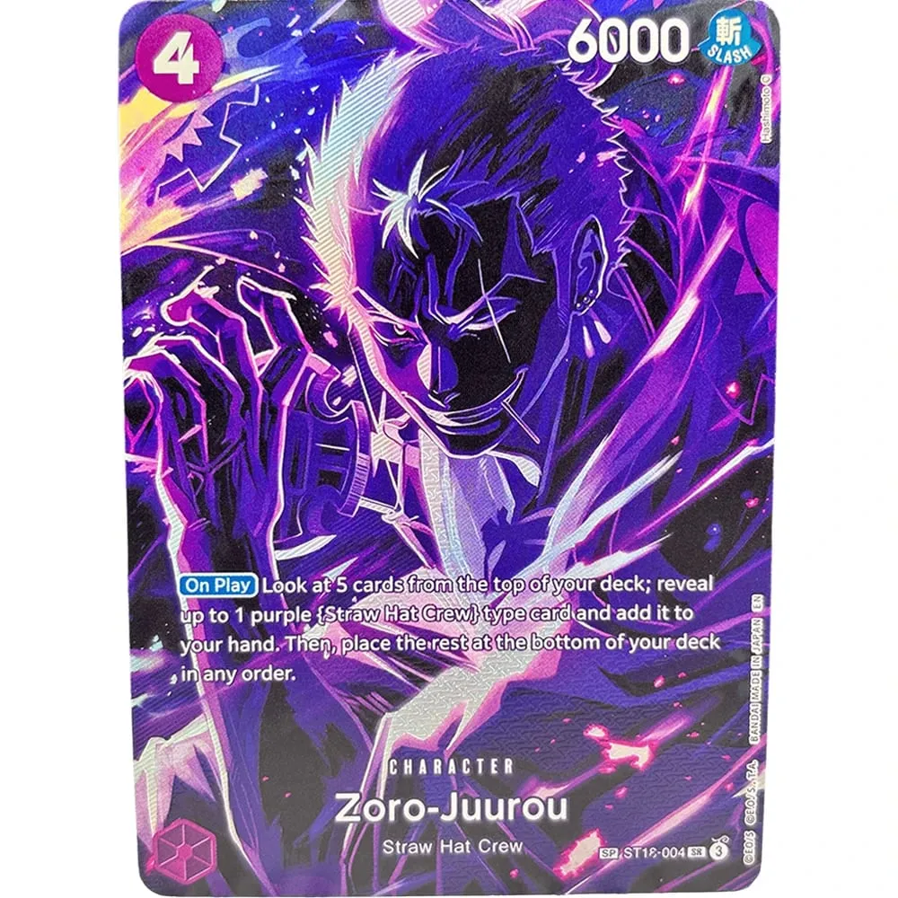 Karty kolekcjonerskie Roronoa Zoro ST18-004 EN Lśniąca kreatywność Rzadkie holograficzne wytłaczane teksturowane karty foliowe — image 6