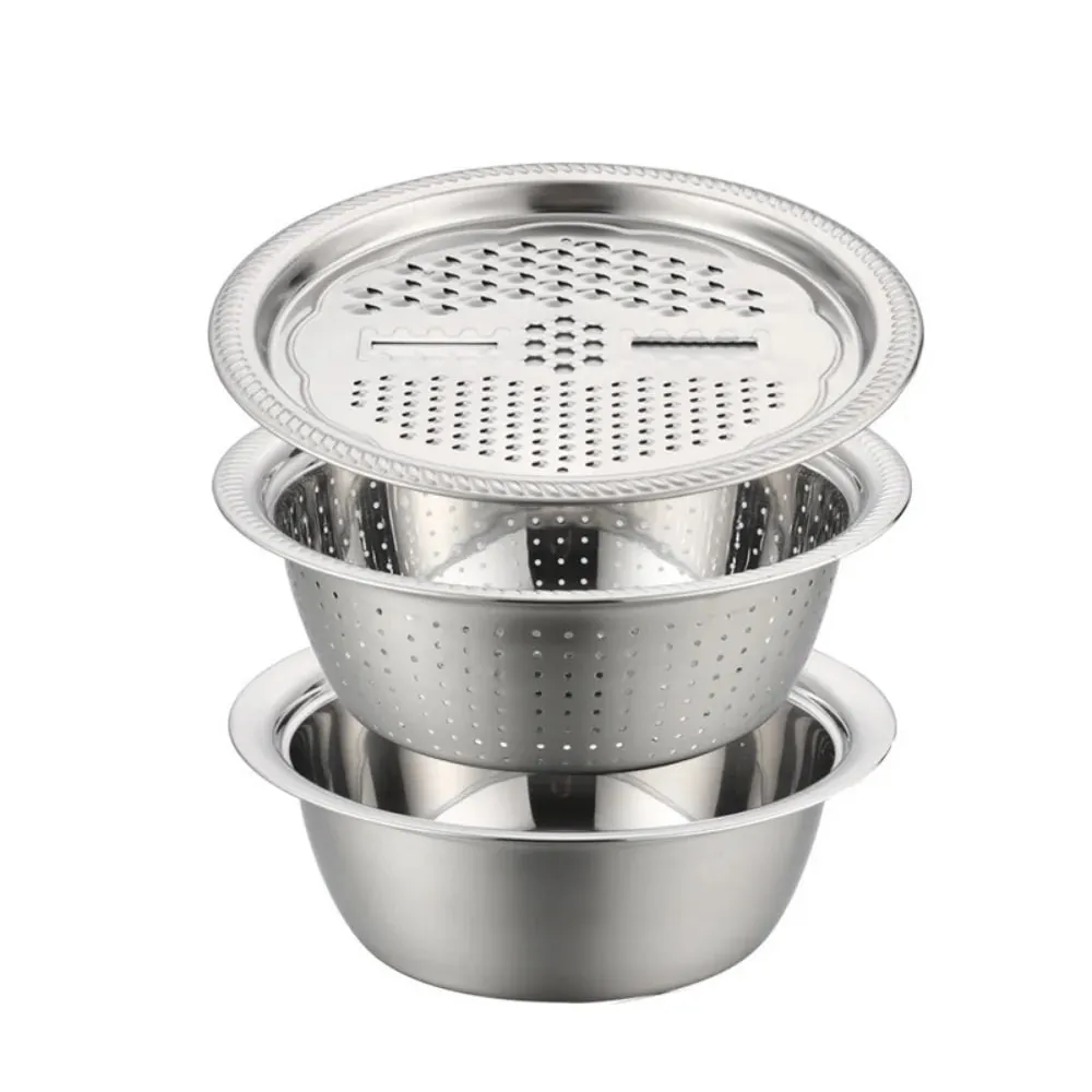 Juego de ralladores de cocina multifuncionales de acero inoxidable, cuenco de drenaje con mandolina para lavado de verduras, rebanador para patatas, 3 uds. — image 5