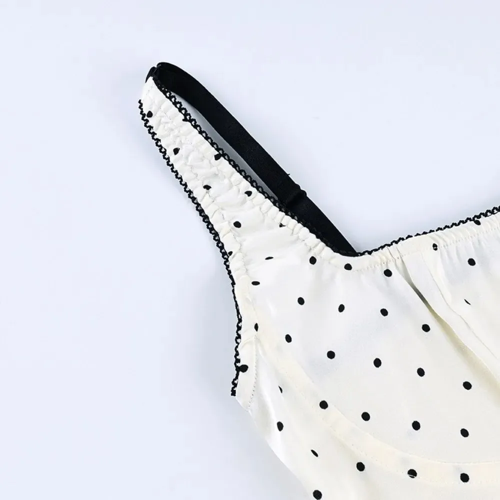 Sexy Spaghetti Strap Polka Dot Tank Top Square Neck Schlank Abgeschnitten Ärmellose Seide Weste Off-schulter Spitze Camis Weibliche — image 6