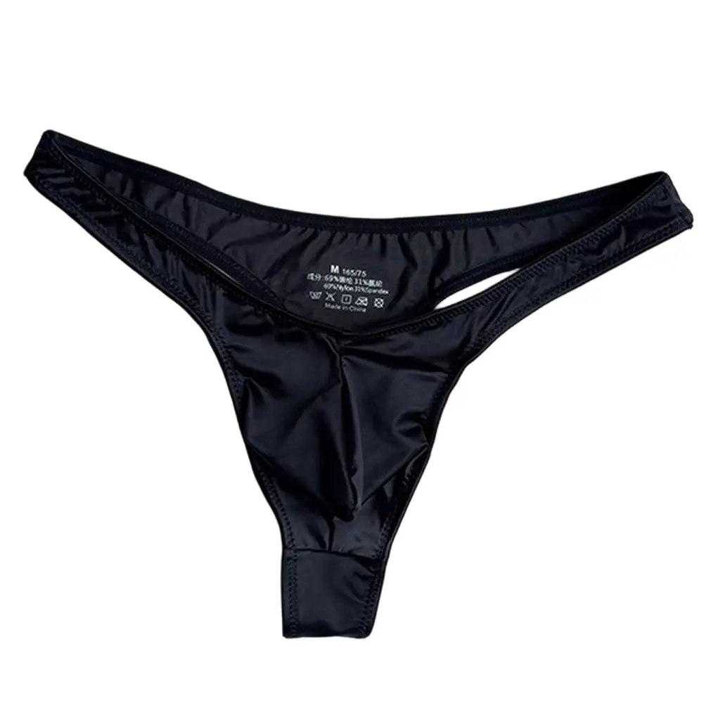 1pc Men Satin-like Glossy Ice Silk G-string Solid Low-Waist Shiny Smooth Thong Bulge Pouch Thong Thin Transparent Underwear — image 3