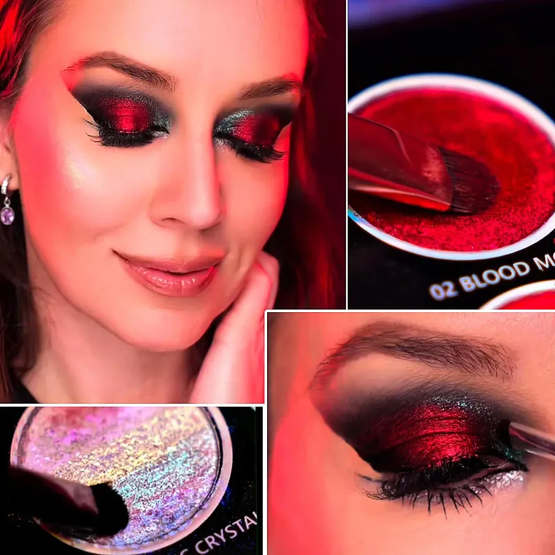 อายแชโดว์ Palette 12 สี Chameleon Metallic Silver Shimmer Black Goth Clown ฮาโลวีนยาวแต่งหน้า Vegan Eye 17g — image 2