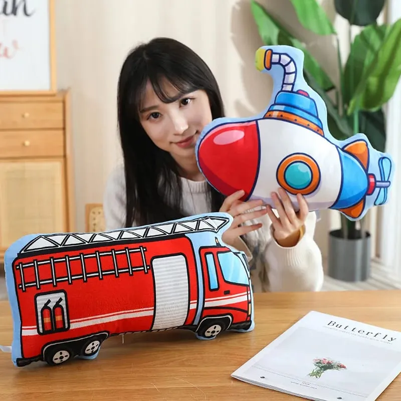 Trasporto pubblico colorato peluche cuscino imbottito escavatore moto serbatoio aereo divano decorazione della stanza cuscino uomini presenti — image 4