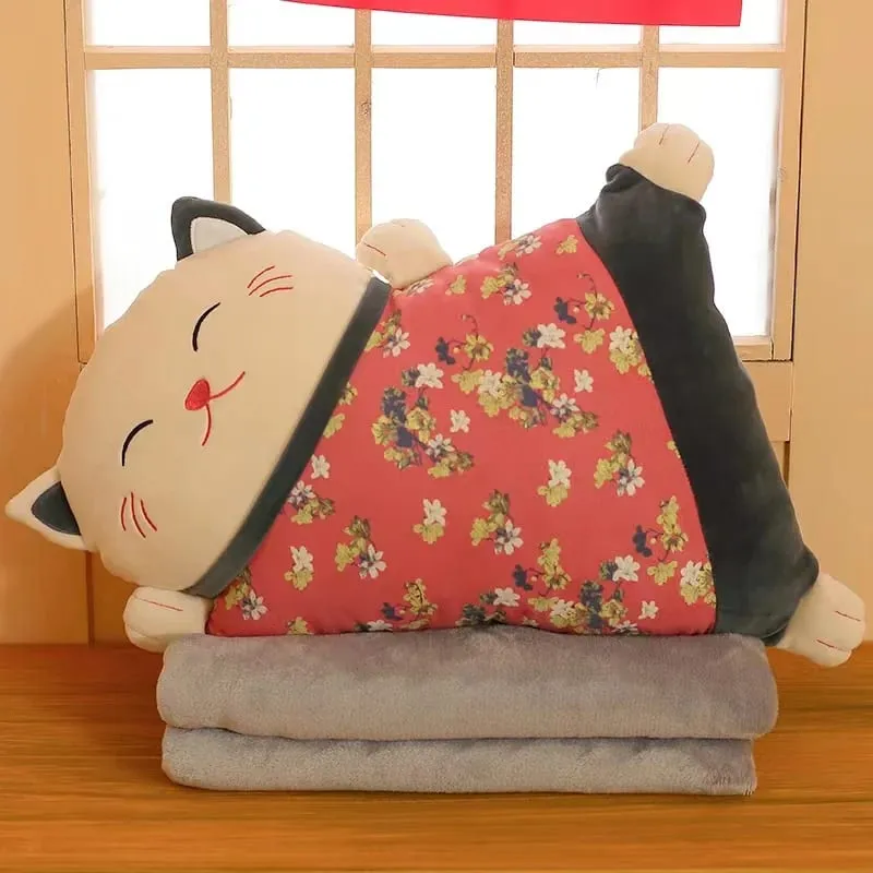 น่ารัก Kawaii Fortune Cat โยนหมอนผ้าห่ม Dual ใช้โซฟาพนักพิงโยนหมอนรถที่นั่งเอว Protector เบาะหมอน — image 7
