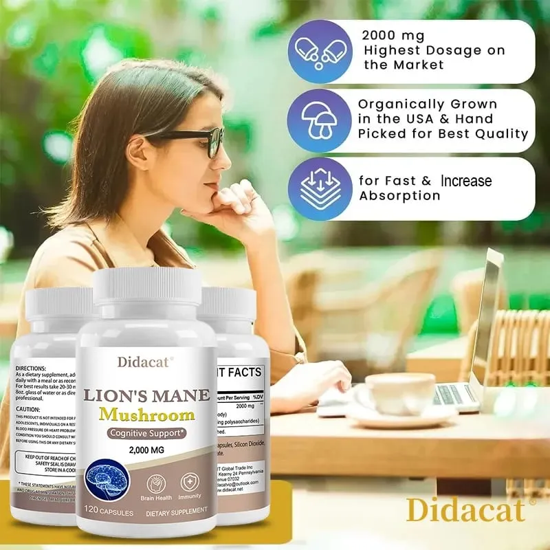 Lions Mane Brain & Focus อาหารเสริม - แคปซูลสารสกัดจากผงเห็ด - ไม่ใช่จีเอ็มโอและปราศจากกลูเตนเพื่อปรับปรุงสุขภาพทางปัญญา — image 5