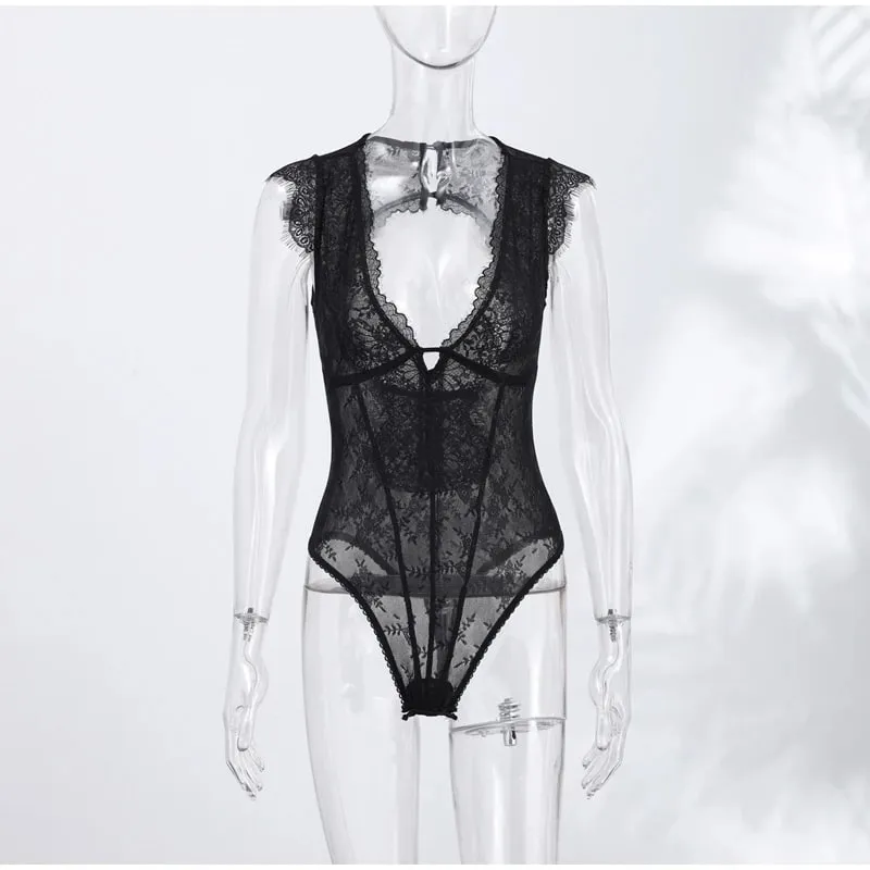 Sexet blonde bodysuit til kvinder gennemsigtig solid dyb V-hals Rygløse One Piece Toppe 2026 Sommer Ny Chic Club Party Jumpsuits — image 8