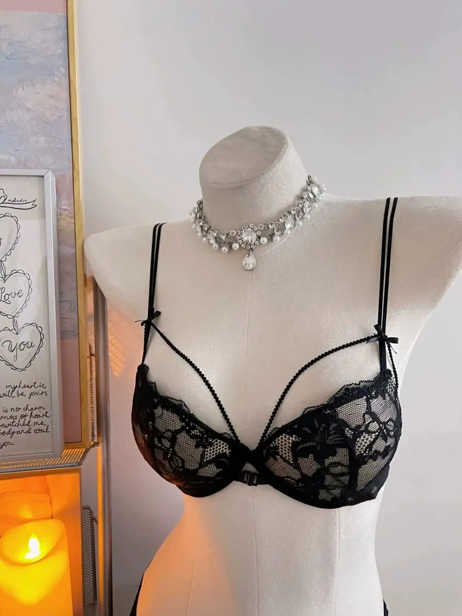 Sutiã e conjunto de sutiã com fecho frontal, coquete mínimo, alças finas sem fio, beleza, envoltório lateral, suporte pequeno, busto curvilíneo, luz íntima