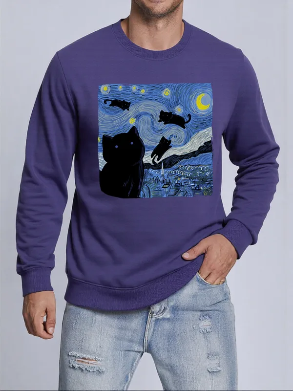 Van Gogh Starry Night Cat Printed Pullovers Unisex Thicken All-Match Sweatshirt Hip Hop Loose Hoodie Autumn Casual Sweatshirts — image 17