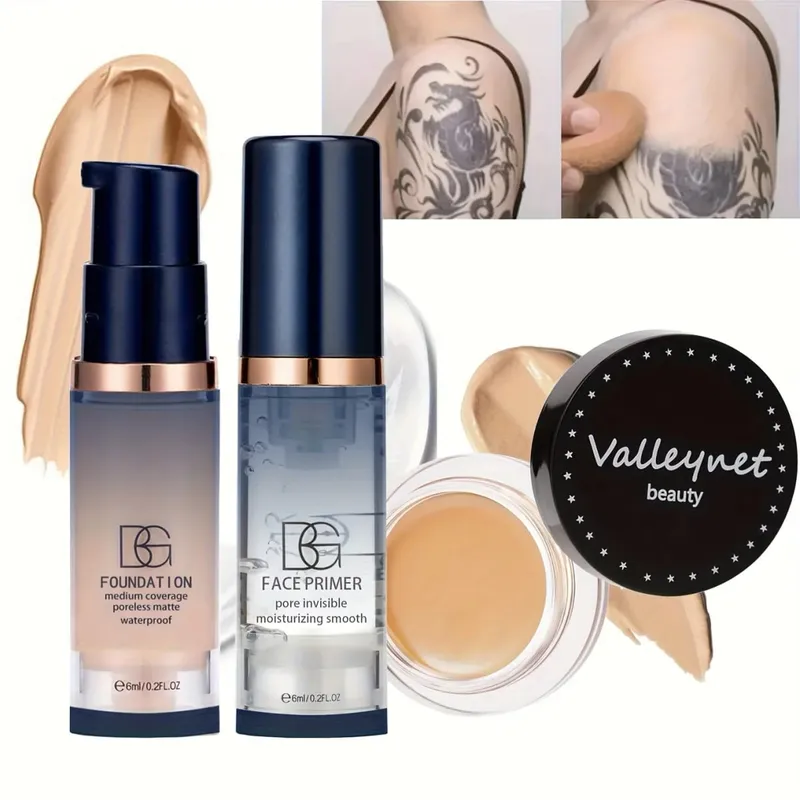 3 Stück/Set Velvet Face Set Foundation+Primer+Concealer, wasserdichter und langanhaltender Matteffekt, geeignet für Anfänger, Reiseset. — image 2