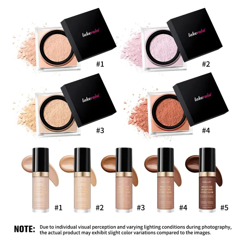 Set Solekan Wajah 2pcs Dengan Concealer dan Bedak Tetapan Longgar Wajah Asli Licin Matte Kemasan Kosmetik Wanita Makeup Korea