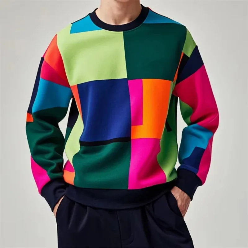 Felpa pullover moda autunnale per uomo 3d geometria colorata stampa grafica girocollo felpe con cappuccio pullover abiti casual maschili — image 6
