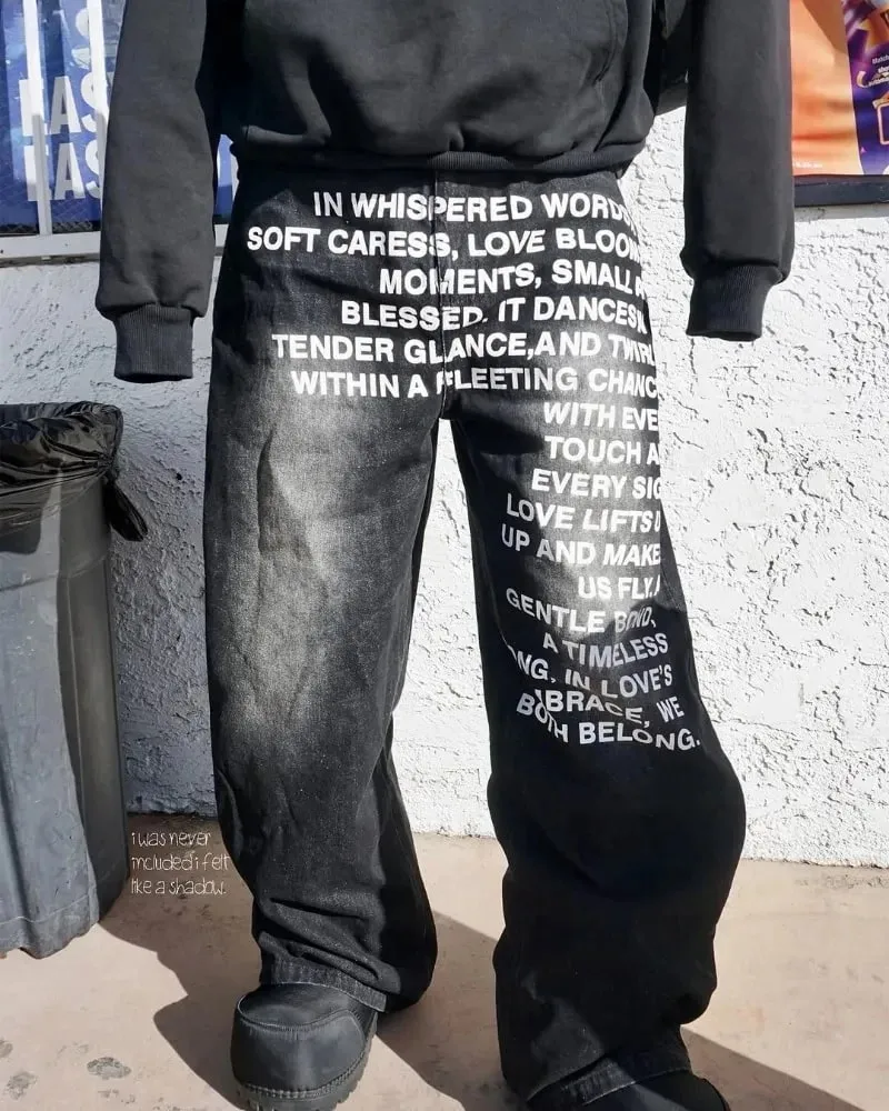 American Retro Patterned Alphabet Men Jeans Personalized Street Clothing Y2K Goth Men and Women Fashion Casual Pants — image 2