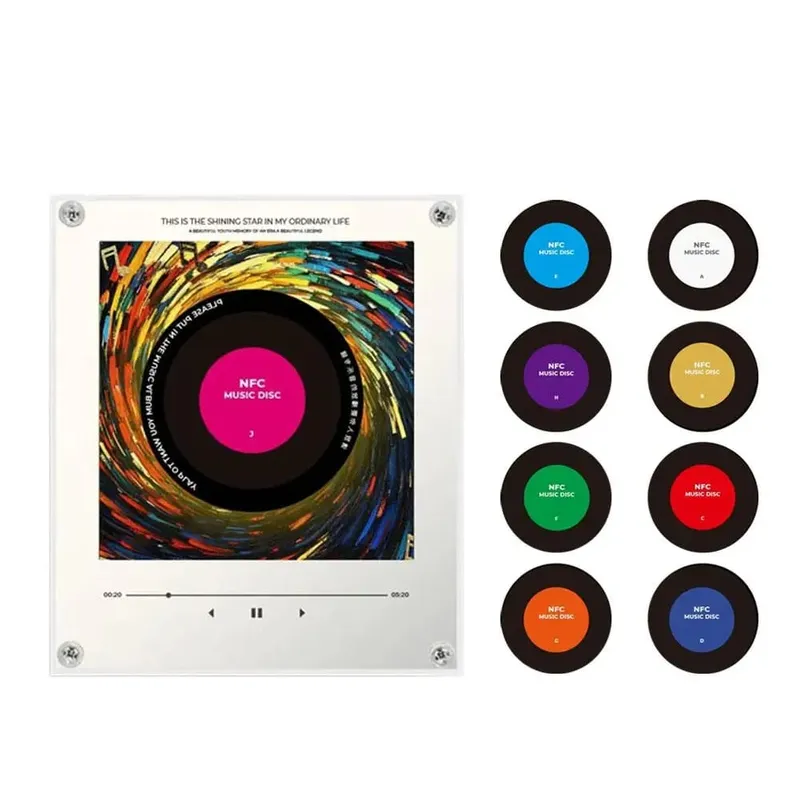 Lecteur de musique NFC, autocollant magnétique pour réfrigérateur, Machine à disque rotatif en acrylique, lecteurs de chansons automatiques pour réfrigérateur, veilleuse — image 14