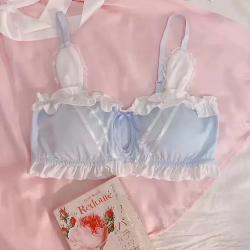 Conjunto de sujetador y bragas con Orejas de conejo japonés, sujetador triangular fino sin aros para pecho plano pequeño, ropa interior transpirable para uso diario, S-XL — image 9
