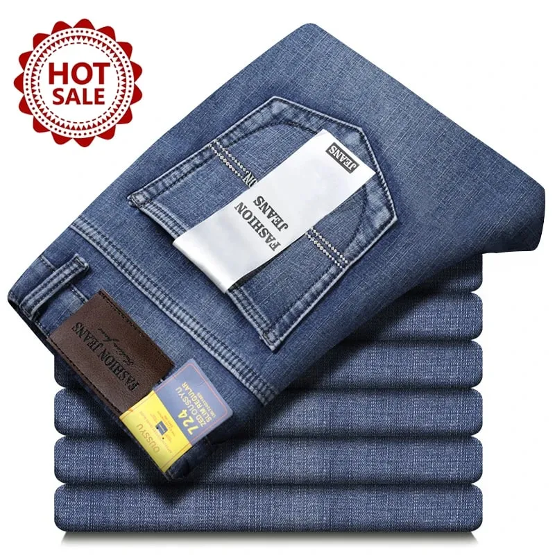 Seluar Jeans Lelaki Musim Gugur Musim Sejuk Klasik Retro Denim Kelabu Seluar Lelaki Kerja Slim Lurus Stretch Cotton Seluar Streetwear Plus Saiz 40 — image 4