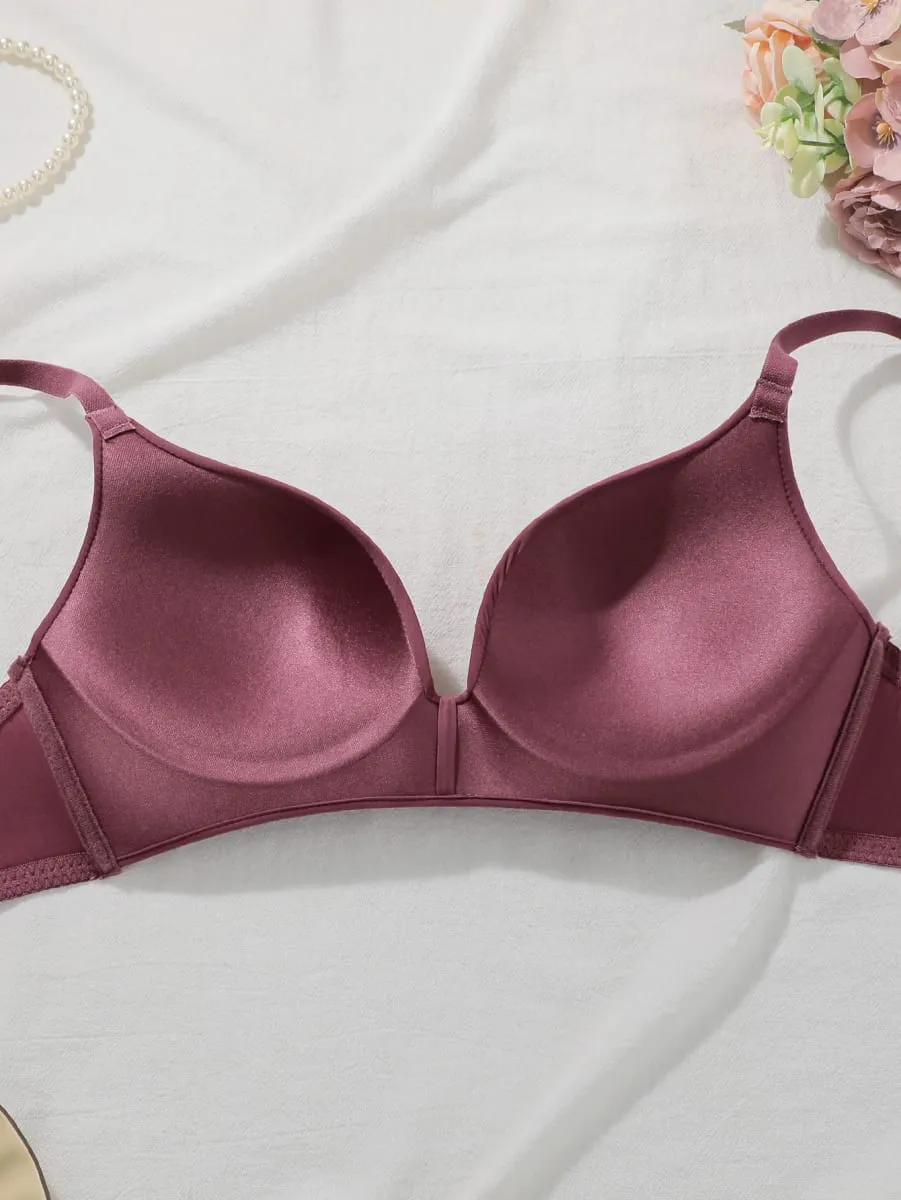 Einfarbiges Spitzen-BH-Set für Damen, drahtlos, ohne Bügel, Push-Up-BH und Höschen, 2-teiliges Set, tägliche, bequeme Dessous — image 4