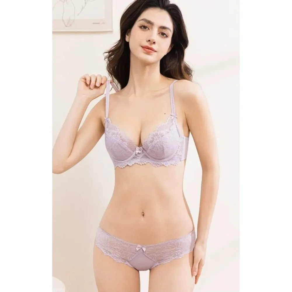 Conjunto de sutiã de renda fina de verão para mulheres push up reunir controle de gordura lateral anti flacidez sexy lingerie macia kit — image 5