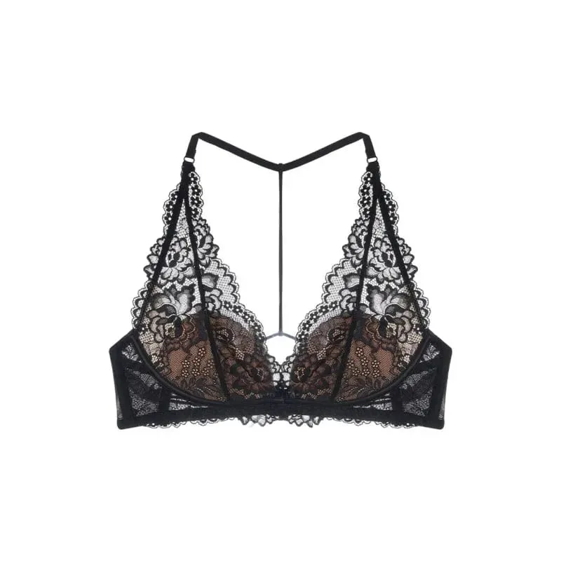 Set Bra Halter Renda Antik Perancis Bra Intim Wanita Keinginan Murni Lembut Pengangkat Payudara Kecil Push Up Payudara Kecil Nirkabel — image 5