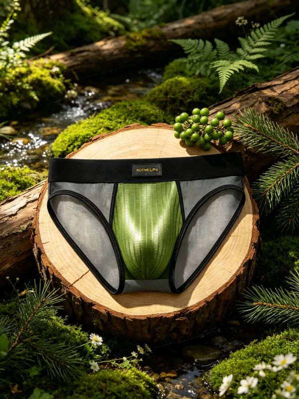 Slips Patchwork en maille transparente pour hommes, pochette brillante à rayures verticales, taille basse, large ceinture élastique, sous-vêtements respirants pour hommes DP923 — image 15
