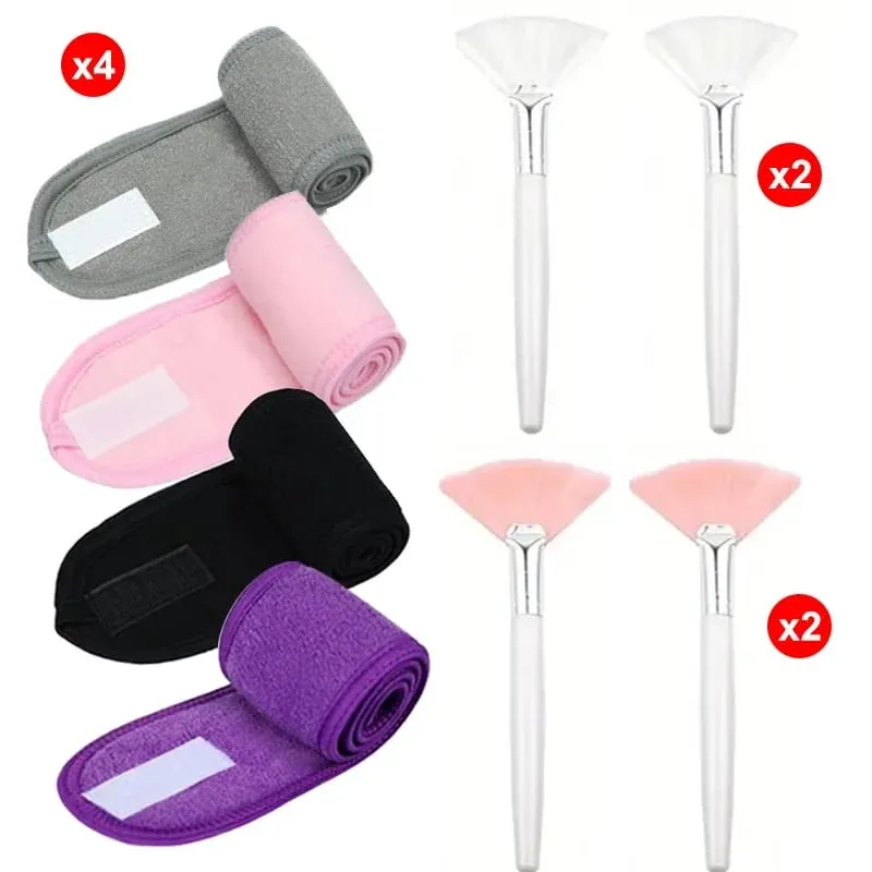 8 teile/satz Gesichts Pinsel Fan Make-Up Pinsel Weiche Tragbare Maske Brushe Spa Stirnband Dehnbare Haar Wrap Hautpflege Make-Up-Tools — image 9