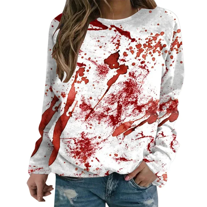 Terror Blood Graphic Sweatshirts Halloween Party Design Female Clothes I'm Fine Bloody Women Sweater Horror Ladies Y2k Pullovers — image 20